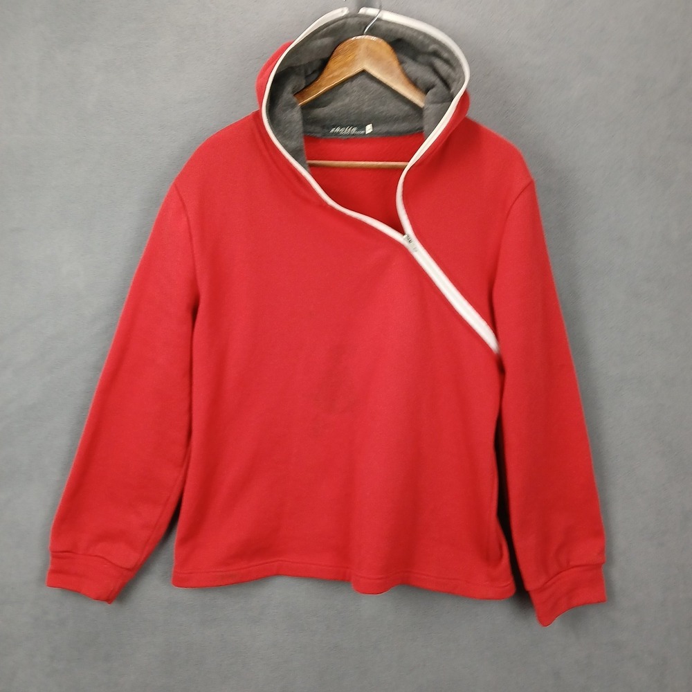Zhelin Hoodie Mens Large Red Fleece Asymmetrical Half Zip Running Athleisure